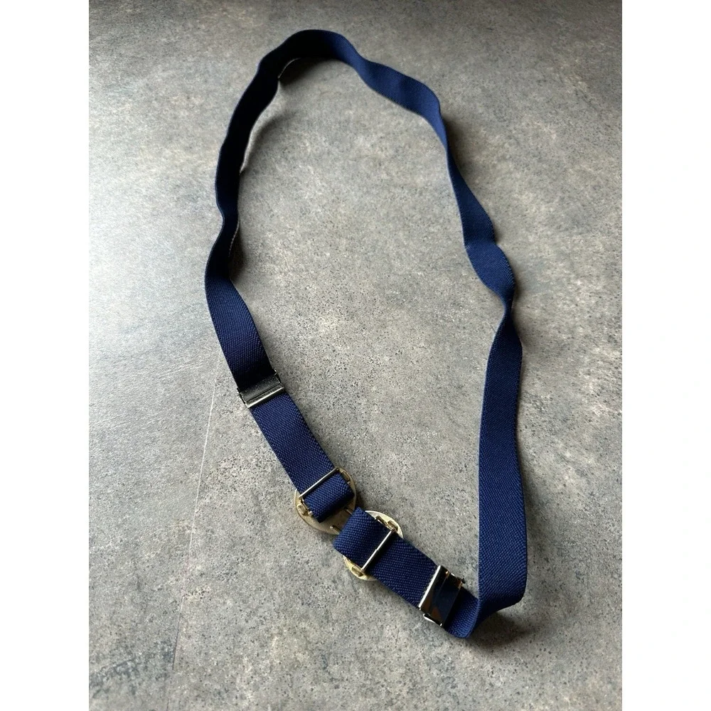 VIntage 80's Elastic Stretch Waist Belt Metal SeaShell Buckle Navy Nautical‎